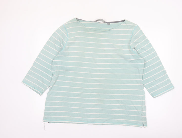 Mountain Warehouse Womens Blue Striped 3/4 Sleeve Cotton Boat Neck Top UK 20