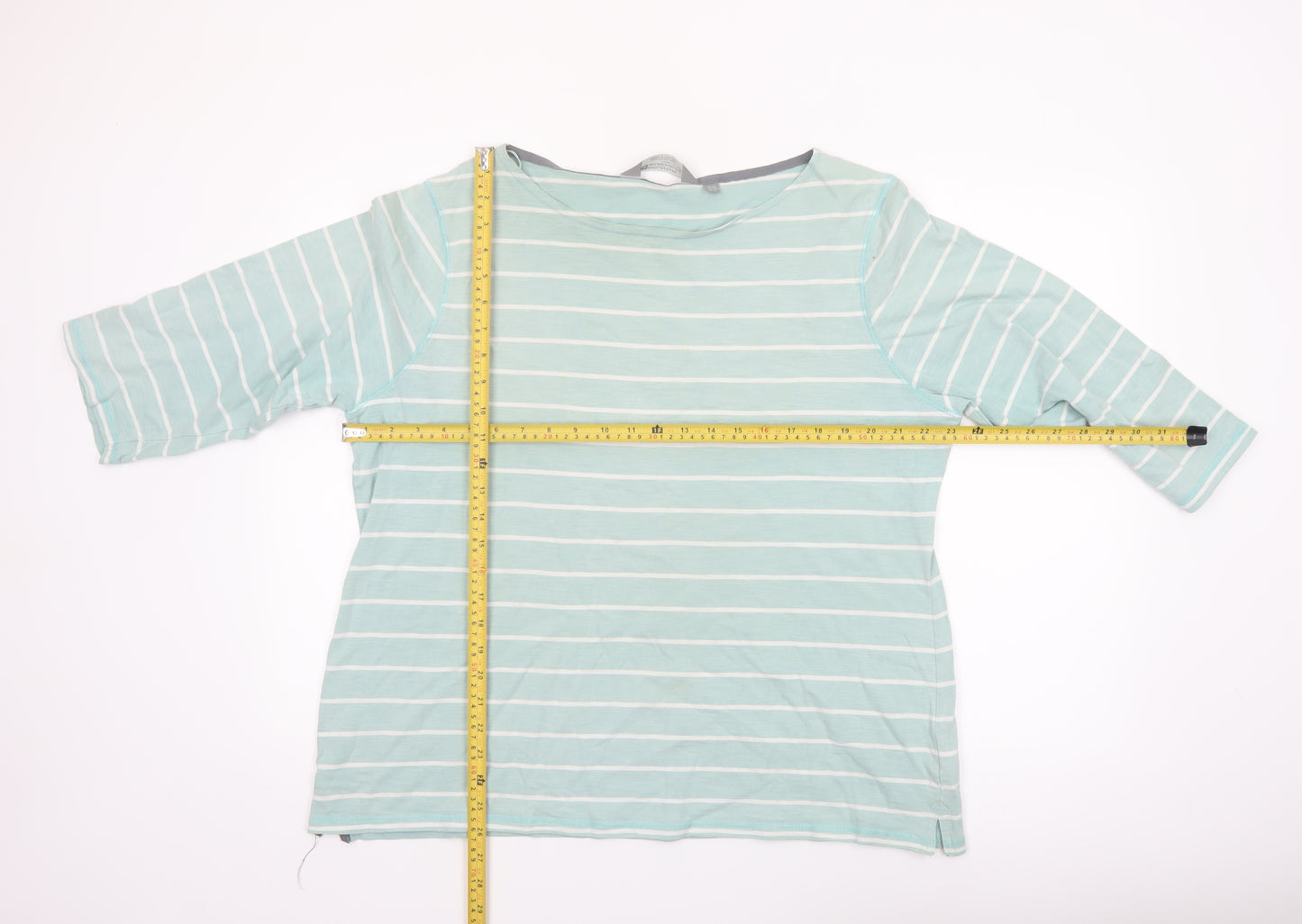 Mountain Warehouse Womens Blue Striped 3/4 Sleeve Cotton Boat Neck Top UK 20