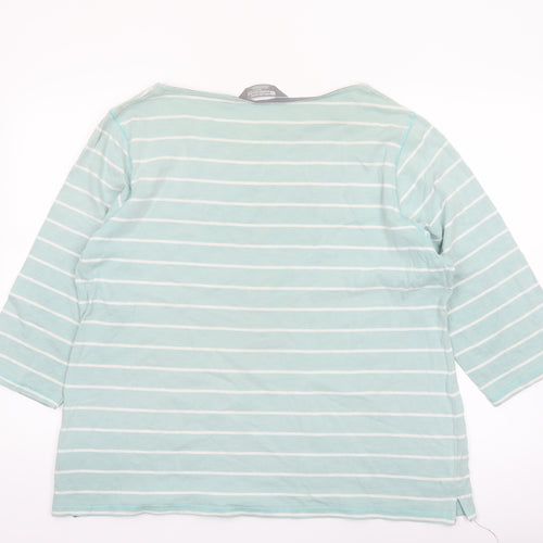 Mountain Warehouse Womens Blue Striped 3/4 Sleeve Cotton Boat Neck Top UK 20
