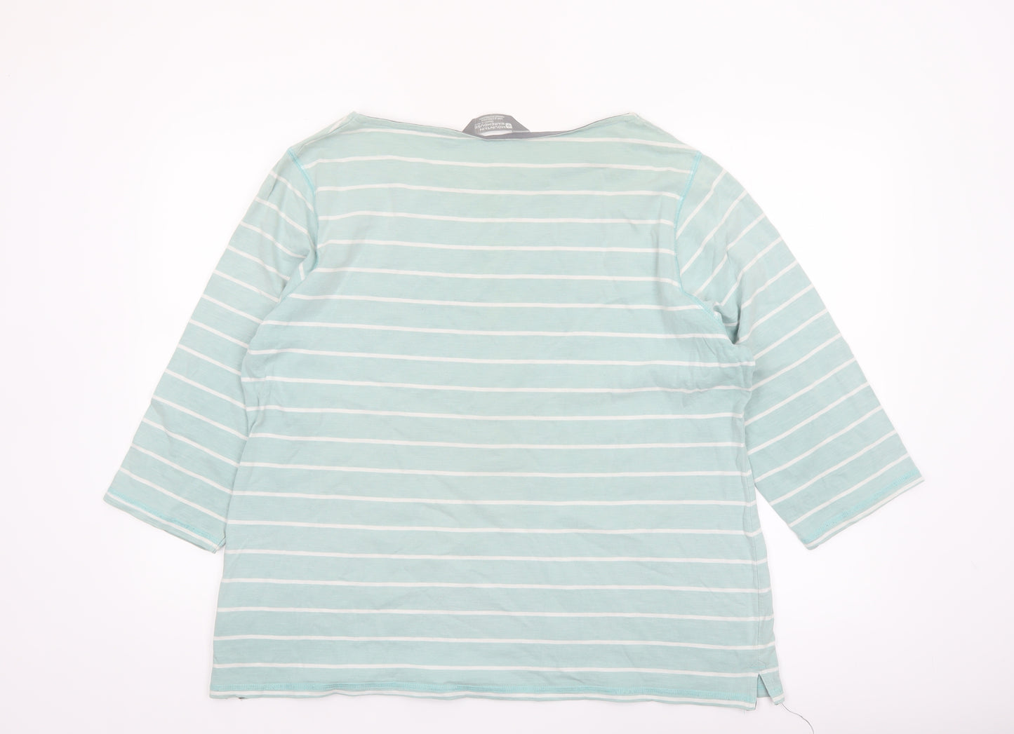 Mountain Warehouse Womens Blue Striped 3/4 Sleeve Cotton Boat Neck Top UK 20