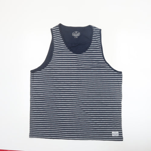 Life & Glory Men's Blue Striped Cotton Sleeveless Tank Top 2XL