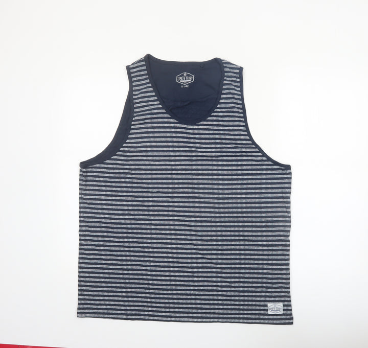 Life & Glory Men's Blue Striped Cotton Sleeveless Tank Top 2XL