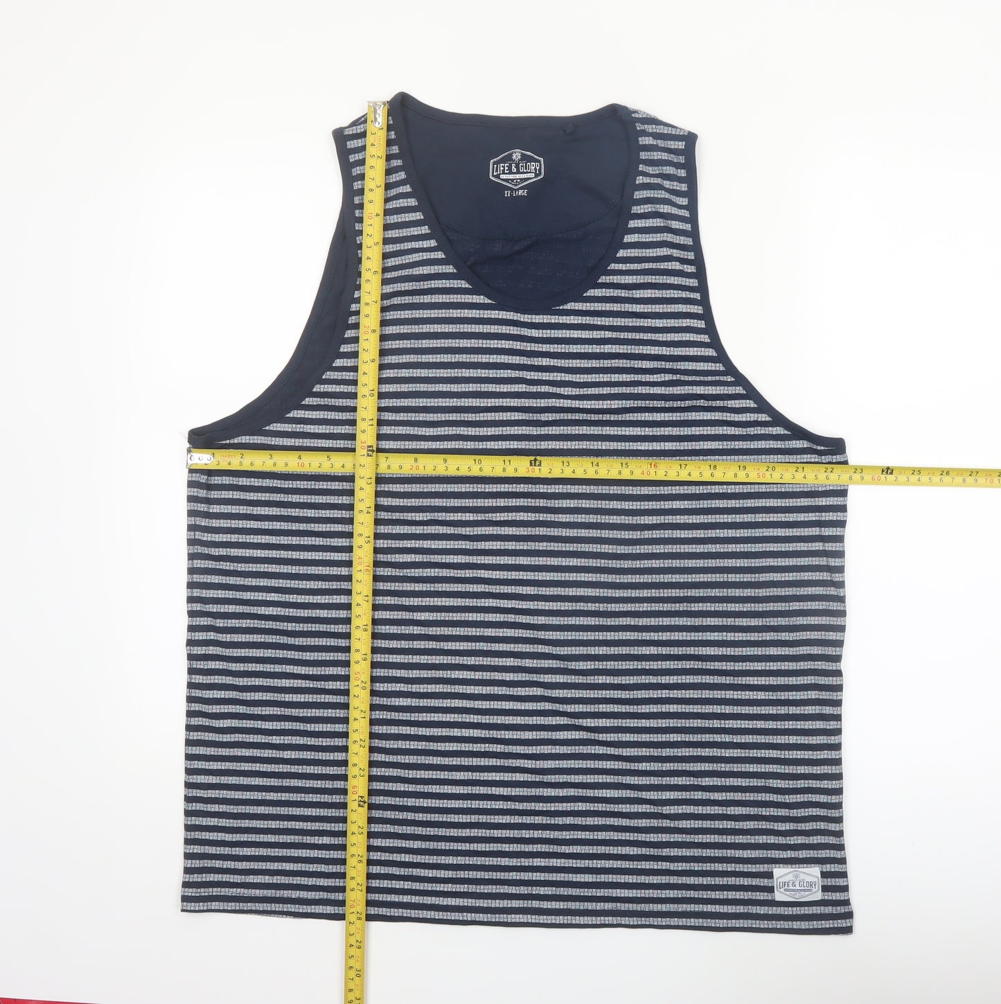 Life & Glory Men's Blue Striped Cotton Sleeveless Tank Top 2XL