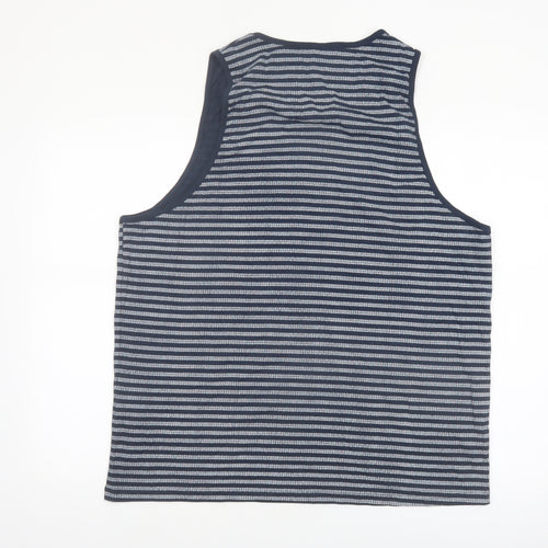 Life & Glory Men's Blue Striped Cotton Sleeveless Tank Top 2XL