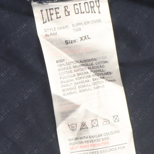 Life & Glory Men's Blue Striped Cotton Sleeveless Tank Top 2XL