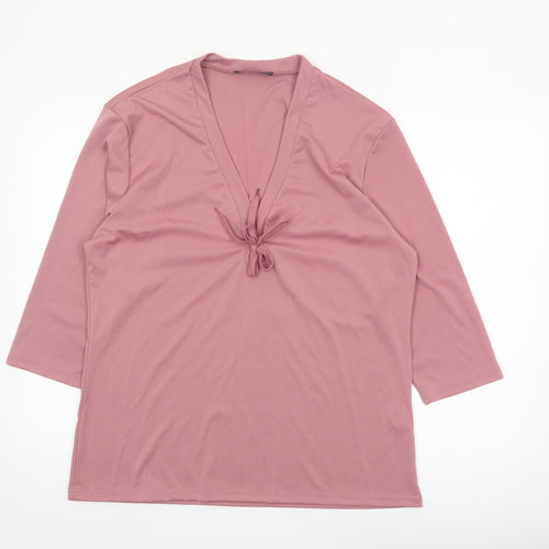 Incerun Women’s Pink 3XL Tunic Top with Tie V-Neck 3/4 Sleeve