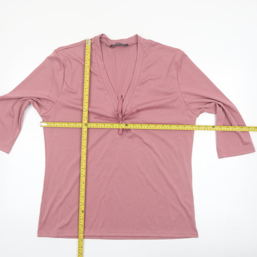Incerun Women’s Pink 3XL Tunic Top with Tie V-Neck 3/4 Sleeve