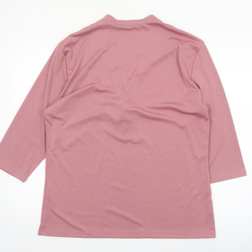 Incerun Women’s Pink 3XL Tunic Top with Tie V-Neck 3/4 Sleeve