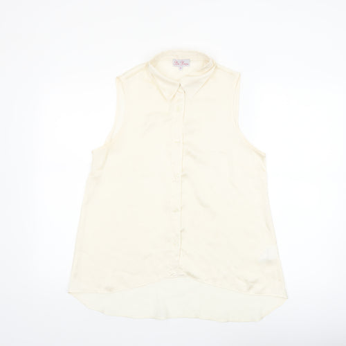 Be Beau Womens Ivory Sleeveless Collared Blouse Size 12