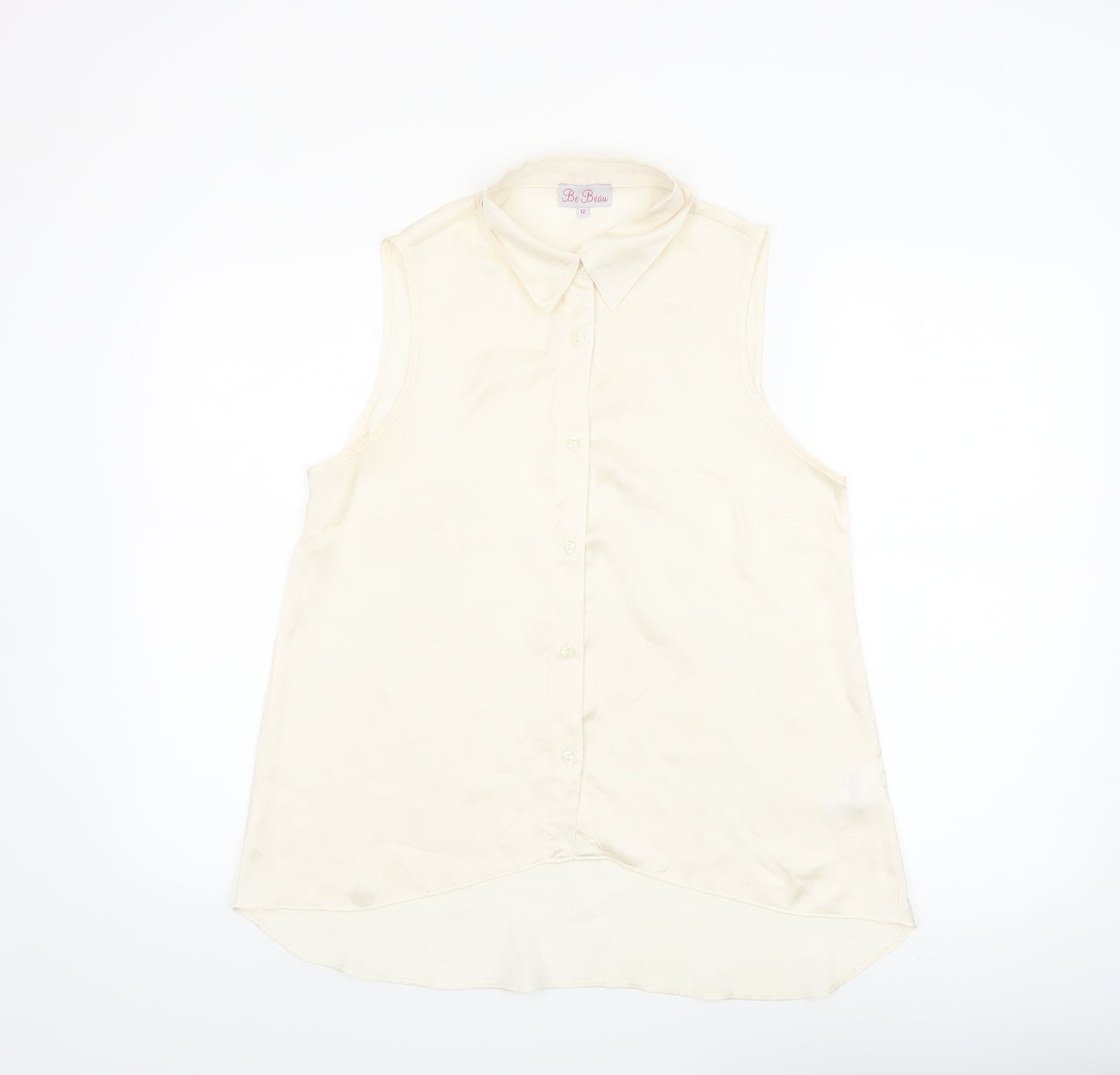 Be Beau Womens Ivory Sleeveless Collared Blouse Size 12