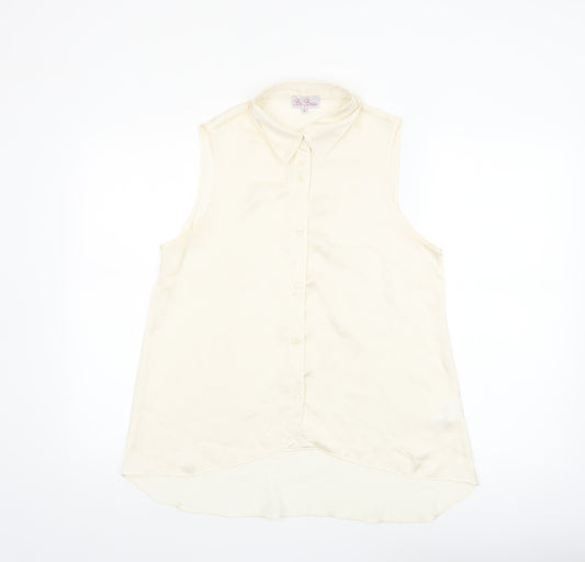 Be Beau Womens Ivory Sleeveless Collared Blouse Size 12