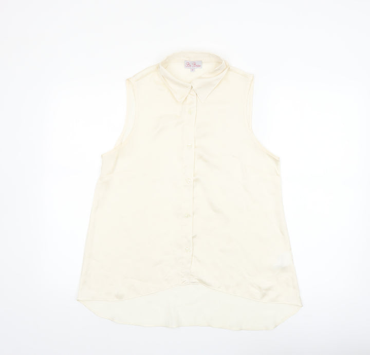 Be Beau Womens Ivory Sleeveless Collared Blouse Size 12