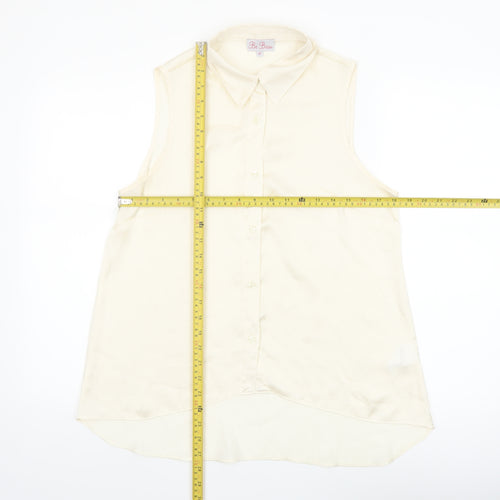 Be Beau Womens Ivory Sleeveless Collared Blouse Size 12