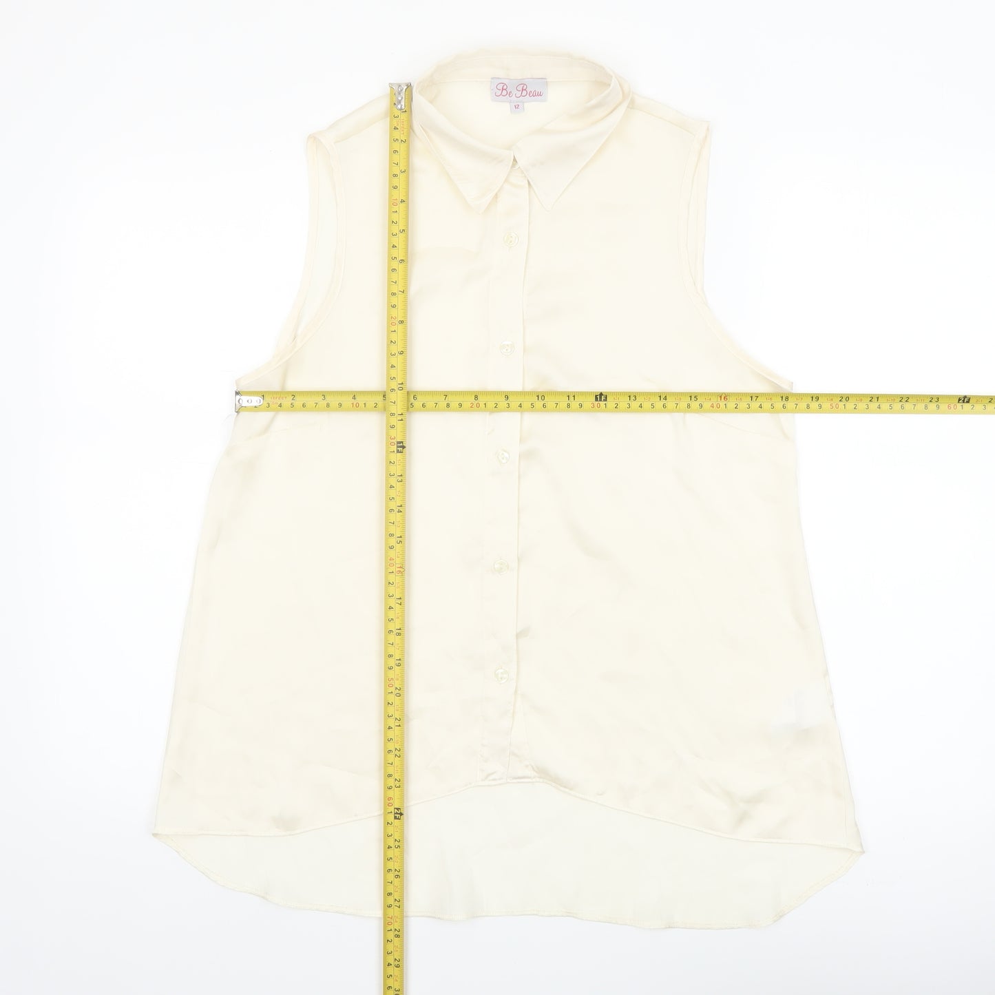 Be Beau Womens Ivory Sleeveless Collared Blouse Size 12