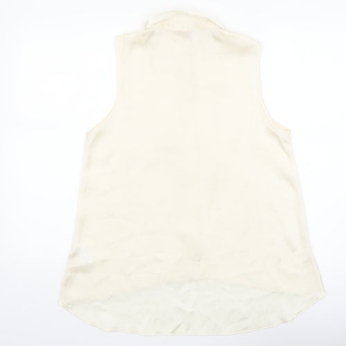 Be Beau Womens Ivory Sleeveless Collared Blouse Size 12