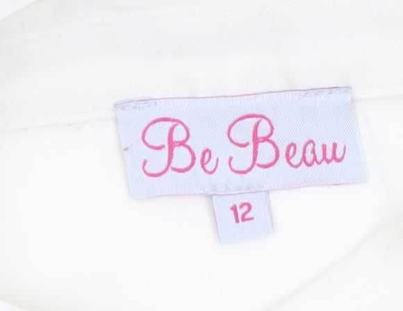 Be Beau Womens Ivory Sleeveless Collared Blouse Size 12