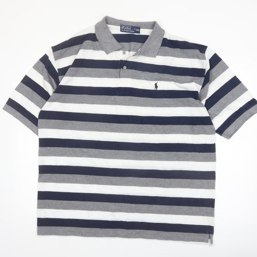 Ralph Lauren Men's 3XL Striped Cotton Polo Shirt Grey Navy
