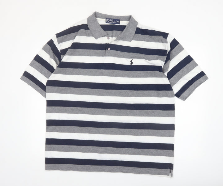 Ralph Lauren Men's 3XL Striped Cotton Polo Shirt Grey Navy