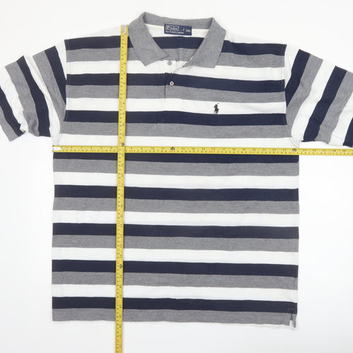 Ralph Lauren Men's 3XL Striped Cotton Polo Shirt Grey Navy