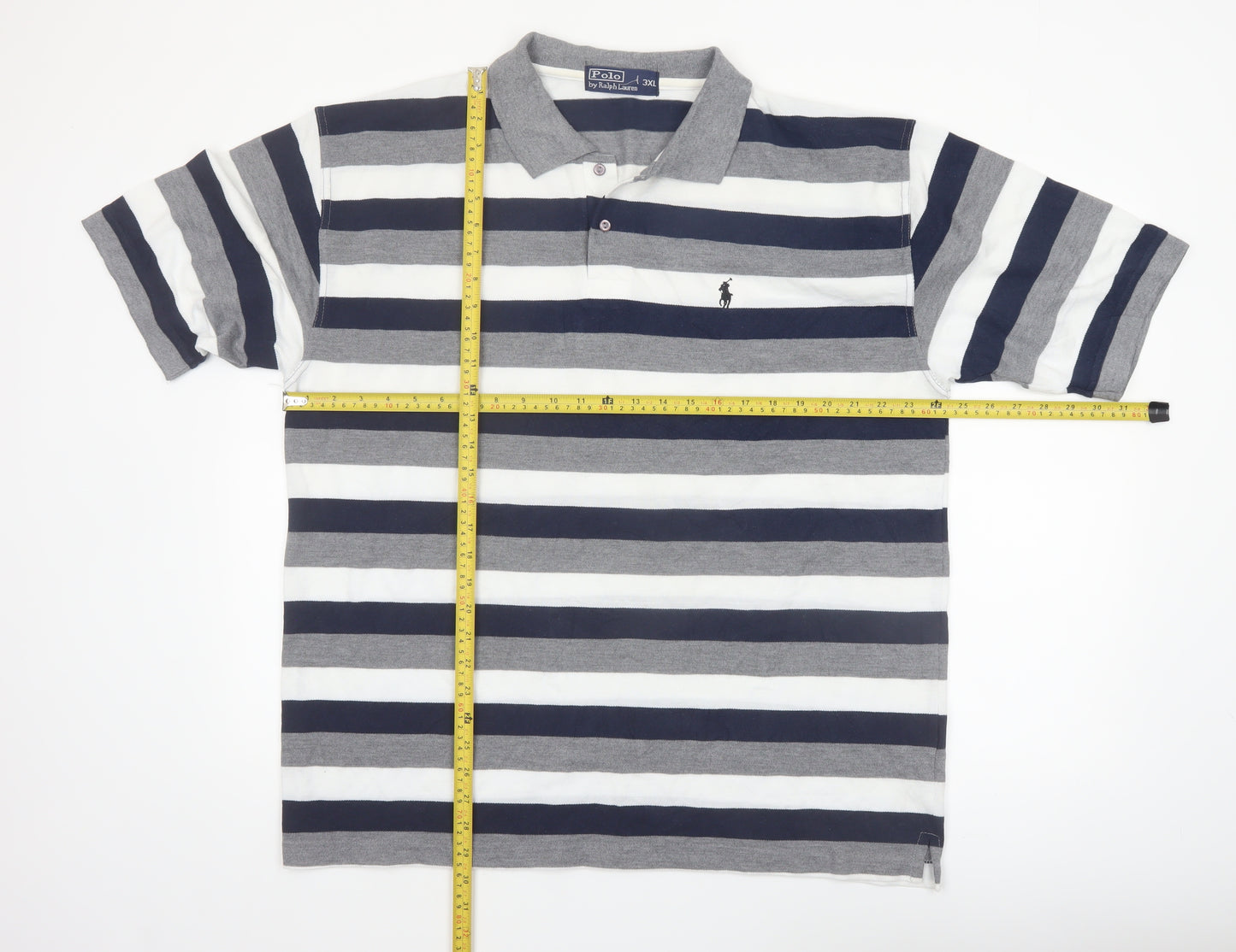 Ralph Lauren Men's 3XL Striped Cotton Polo Shirt Grey Navy