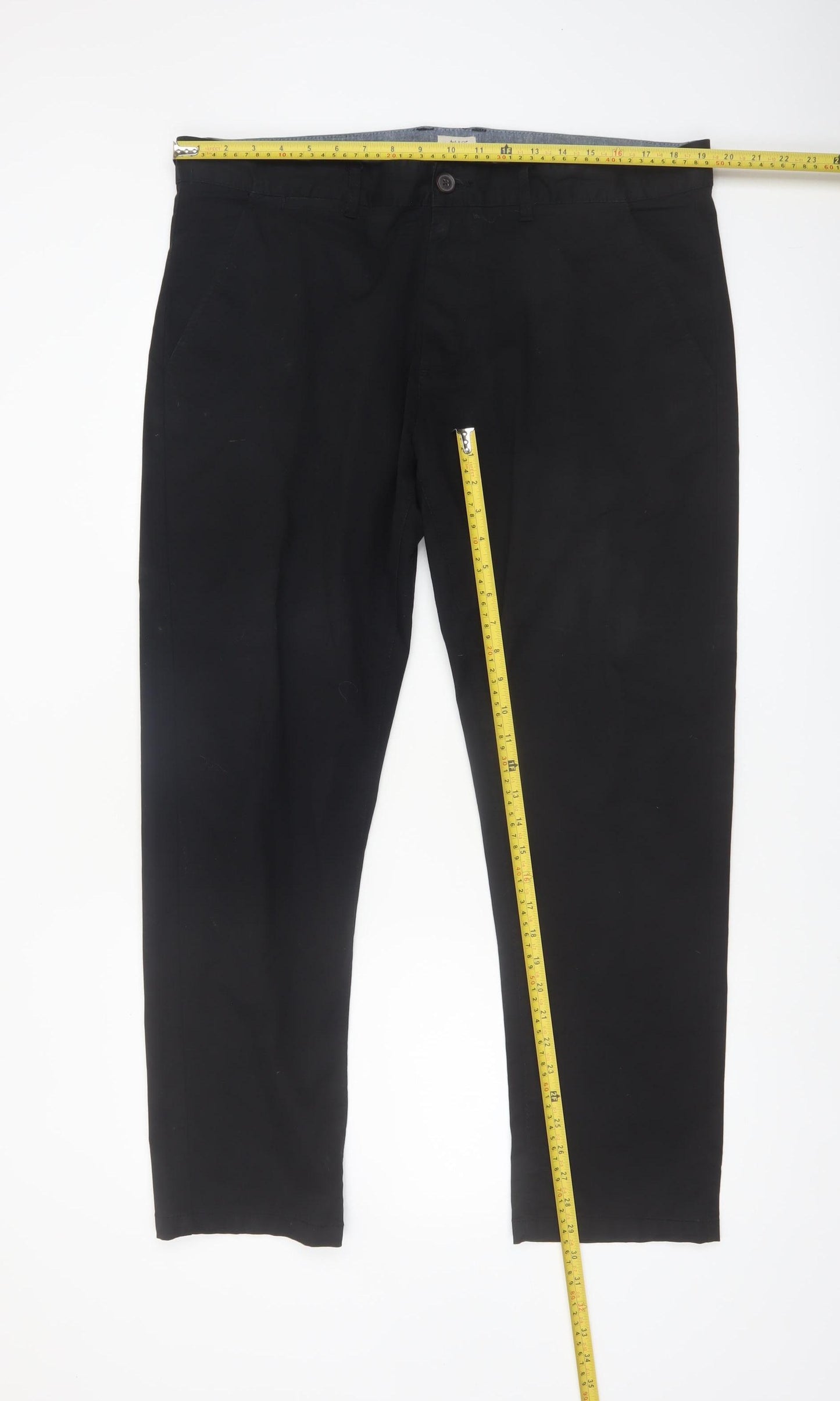 ACW85 Men's Black Chino Trousers 38S Regular Fit Cotton