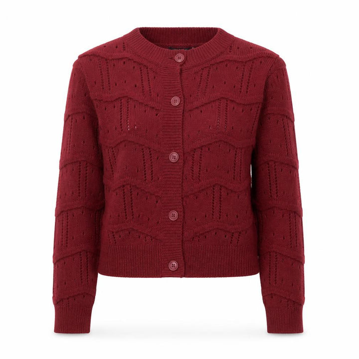 Boohoo Women's Red Open-Knit Long Sleeve Cardigan Size S