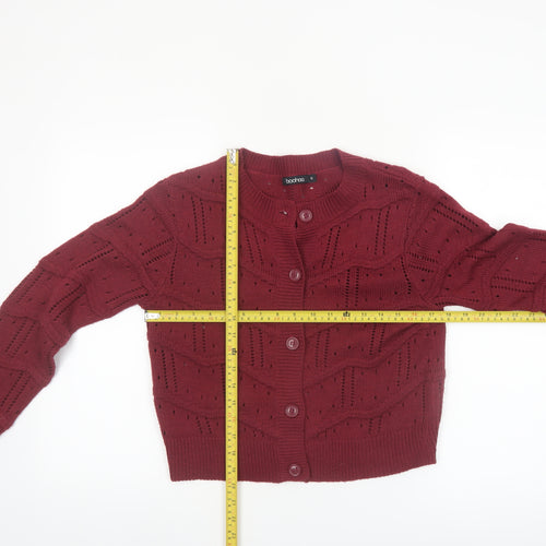Boohoo Women's Red Open-Knit Long Sleeve Cardigan Size S