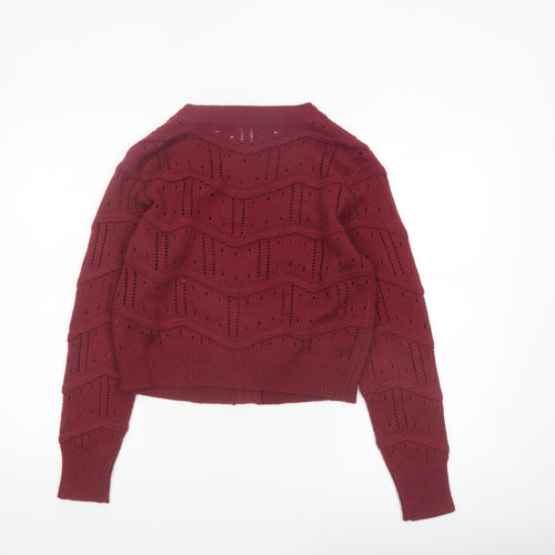 Boohoo Women's Red Open-Knit Long Sleeve Cardigan Size S