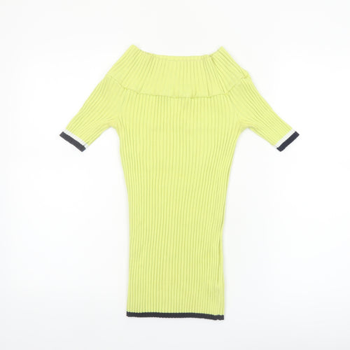 Next Womens Green Off Shoulder Ribbed Knit Jumper Size 12