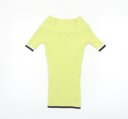 Next Womens Green Off Shoulder Ribbed Knit Jumper Size 12