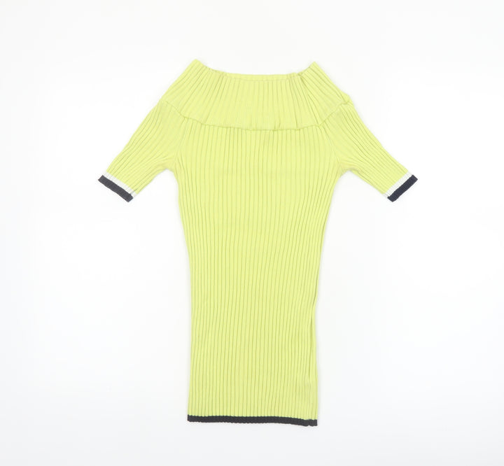 Next Womens Green Off Shoulder Ribbed Knit Jumper Size 12