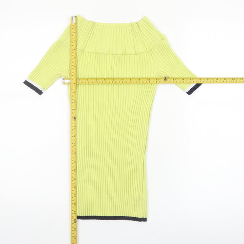 Next Womens Green Off Shoulder Ribbed Knit Jumper Size 12