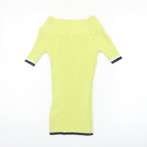 Next Womens Green Off Shoulder Ribbed Knit Jumper Size 12