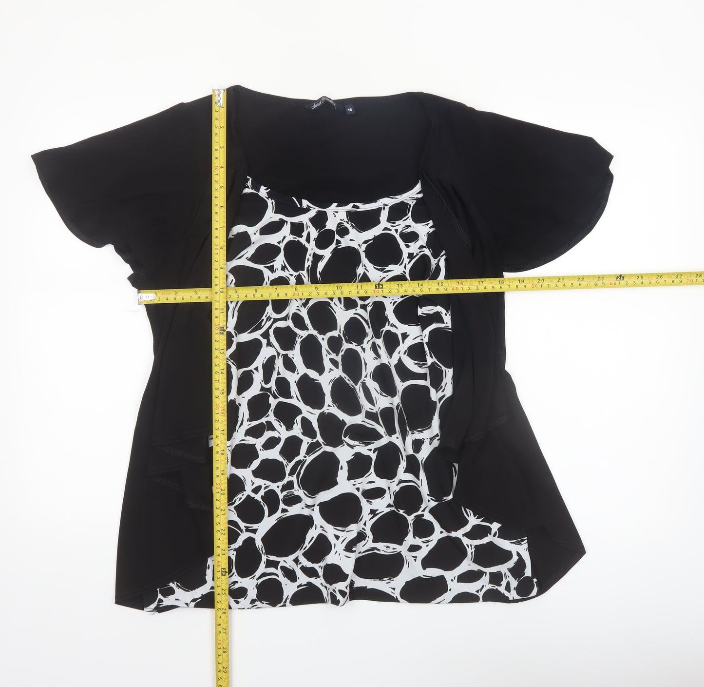 Sarah Hamilton Women's Black Geometric Tunic Blouse Size 16