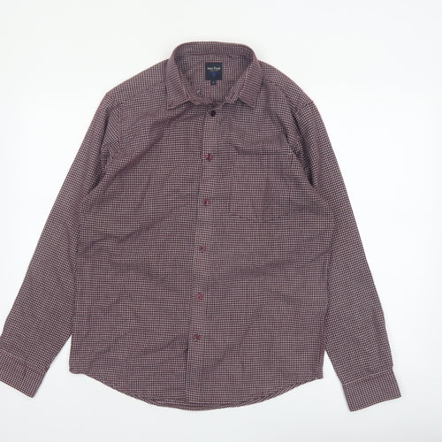 James Pringle Men's Red Check Button-Up Long Sleeve Shirt S