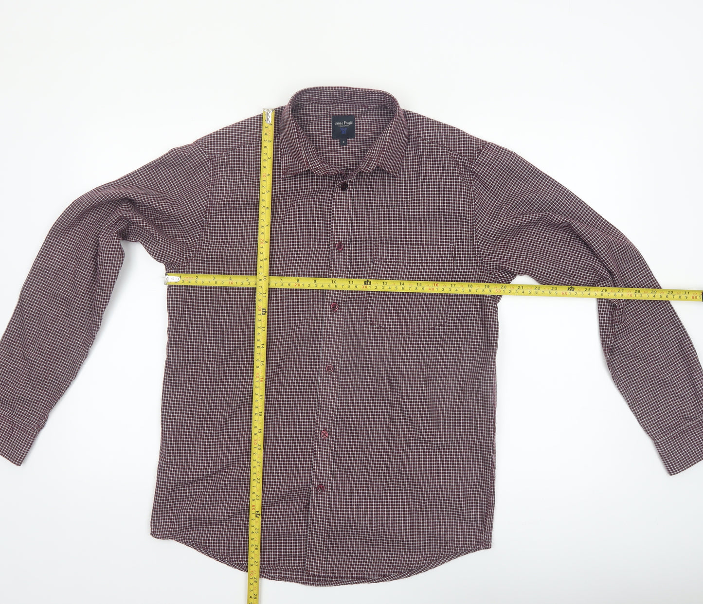 James Pringle Men's Red Check Button-Up Long Sleeve Shirt S