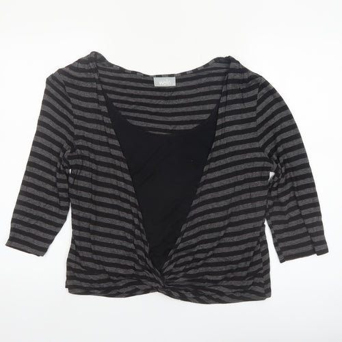 Wallis Womens Black Striped Wrap Jersey Top Size 18 3/4 Sleeve