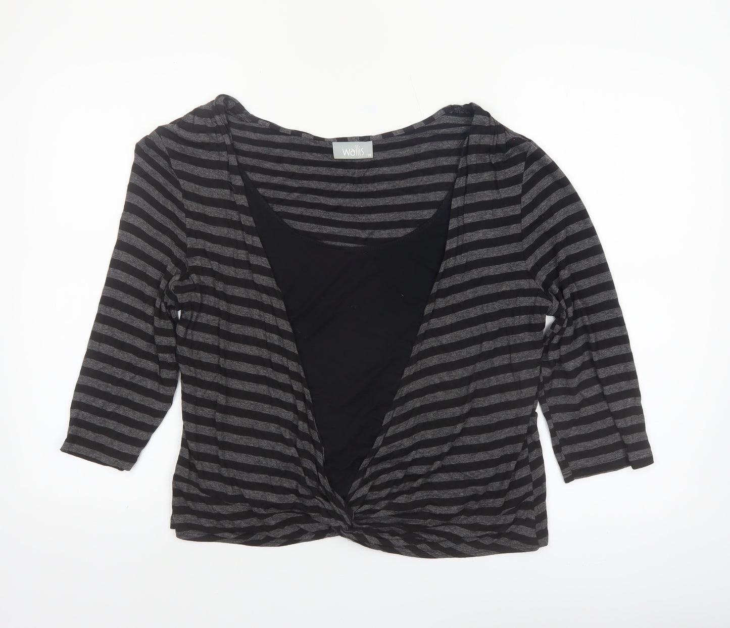 Wallis Womens Black Striped Wrap Jersey Top Size 18 3/4 Sleeve