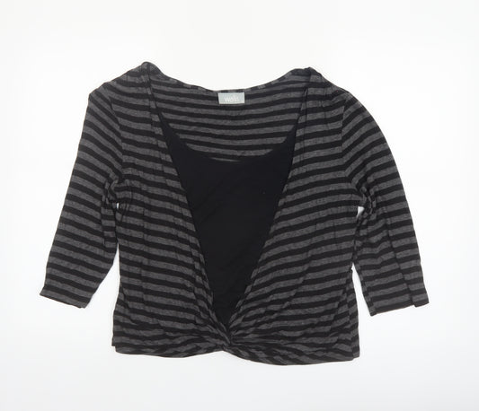 Wallis Womens Black Striped Wrap Jersey Top Size 18 3/4 Sleeve