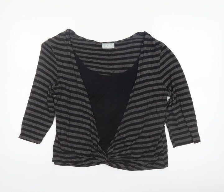 Wallis Womens Black Striped Wrap Jersey Top Size 18 3/4 Sleeve