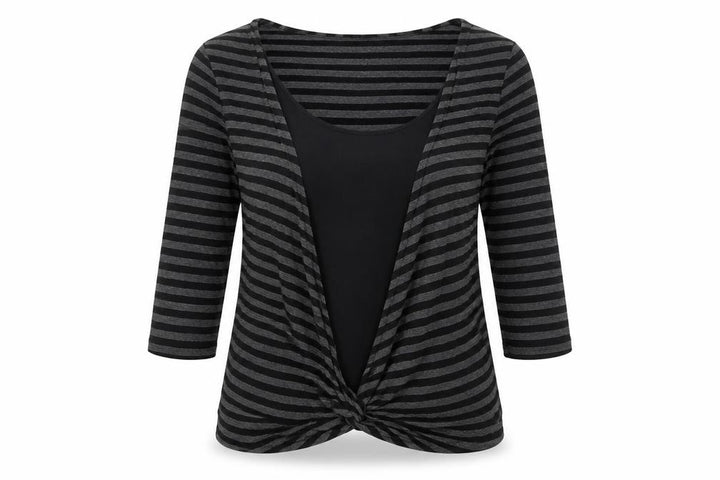 Wallis Womens Black Striped Wrap Jersey Top Size 18 3/4 Sleeve