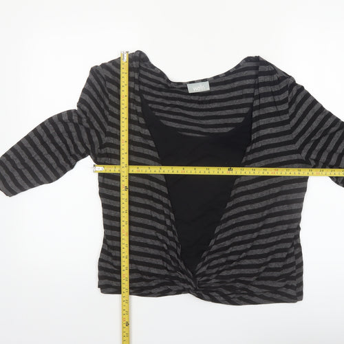 Wallis Womens Black Striped Wrap Jersey Top Size 18 3/4 Sleeve