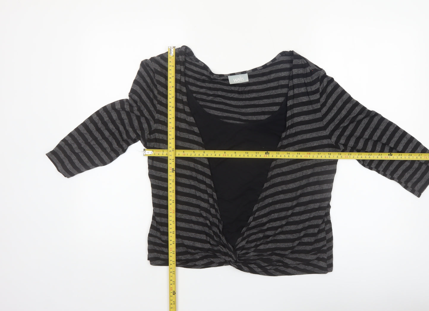 Wallis Womens Black Striped Wrap Jersey Top Size 18 3/4 Sleeve