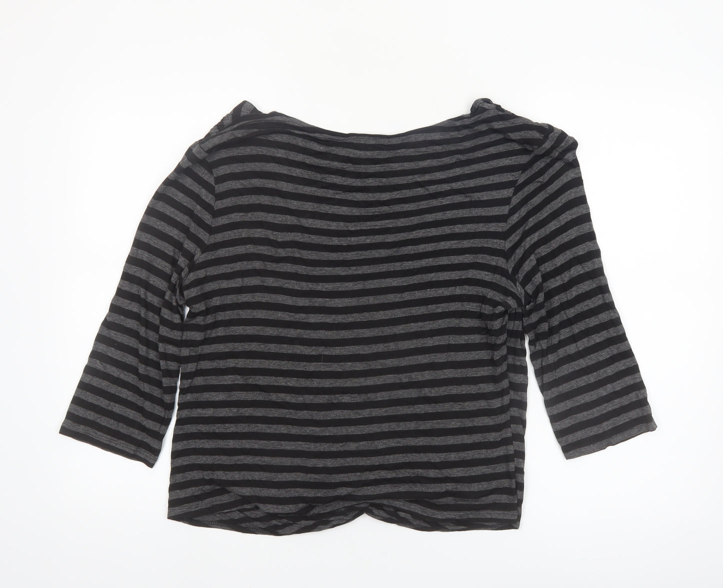 Wallis Womens Black Striped Wrap Jersey Top Size 18 3/4 Sleeve