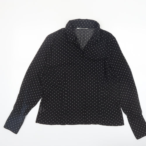 Amaranto Womens Black Polka Dot Long Sleeve Collared Blouse Size 14