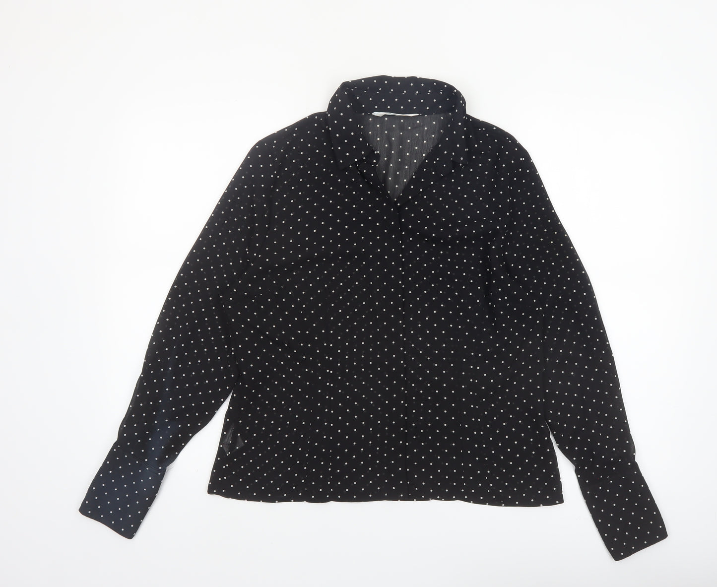 Amaranto Womens Black Polka Dot Long Sleeve Collared Blouse Size 14