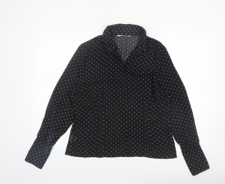 Amaranto Womens Black Polka Dot Long Sleeve Collared Blouse Size 14