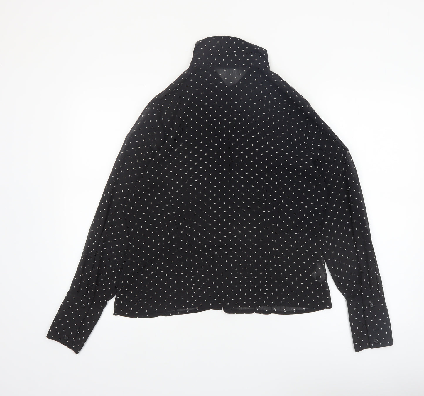 Amaranto Womens Black Polka Dot Long Sleeve Collared Blouse Size 14