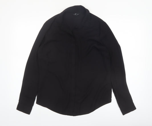 New Look Women's Black Long Sleeve Button-Up Chiffon Shirt Size 10