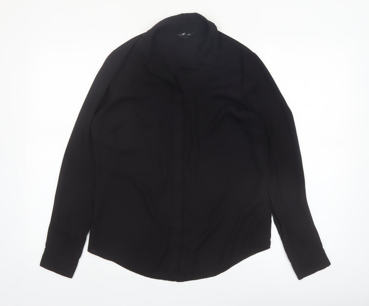 New Look Women's Black Long Sleeve Button-Up Chiffon Shirt Size 10
